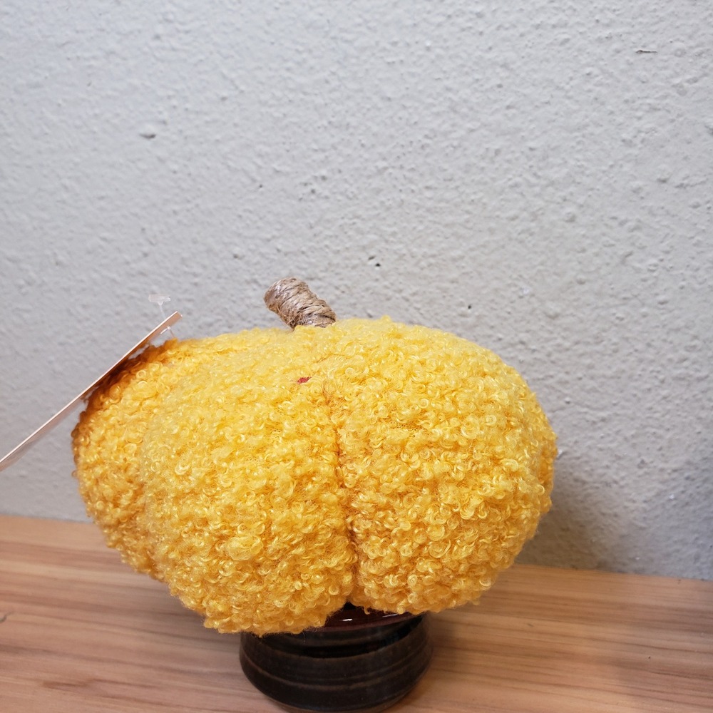 Fall Autumn Boucle Pumpkin Decor Yellow Thanksgiving Cute Fuzzy Decorative NWT
